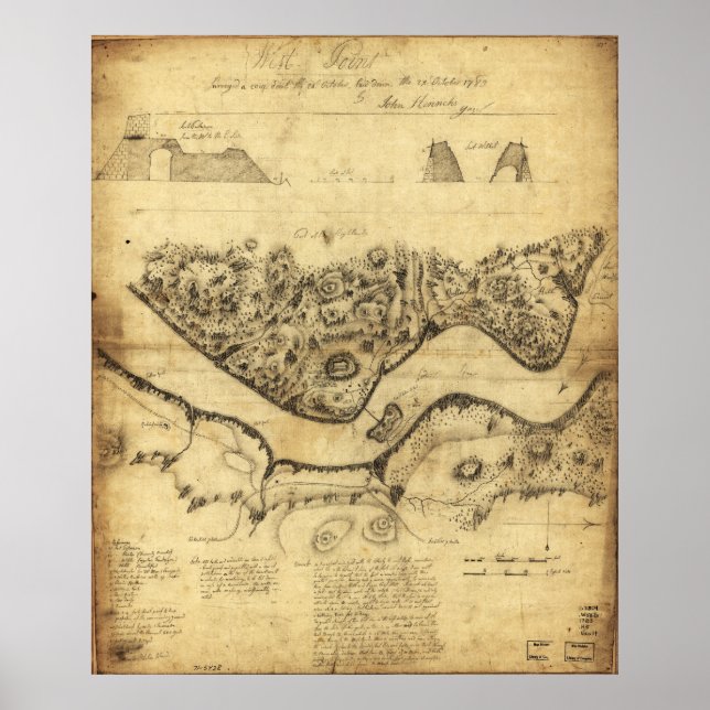 Póster Mapa de observación de West Point octubre 1783 por (Frente)