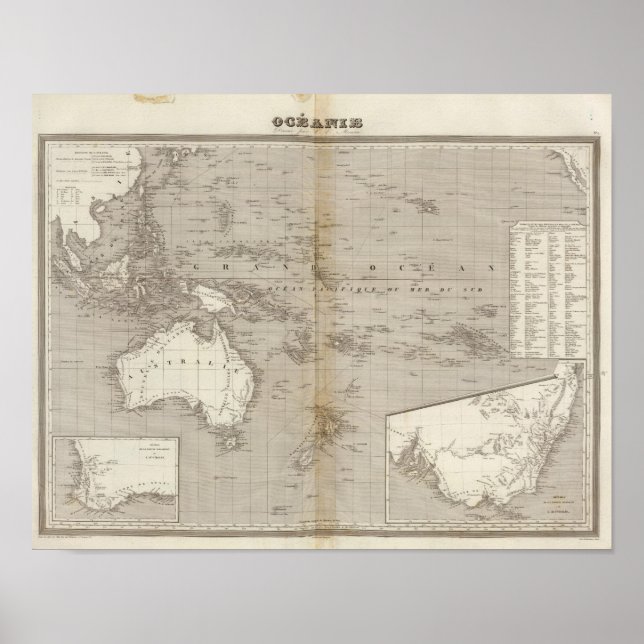 Póster Mapa de Oceanía sin color (Frente)