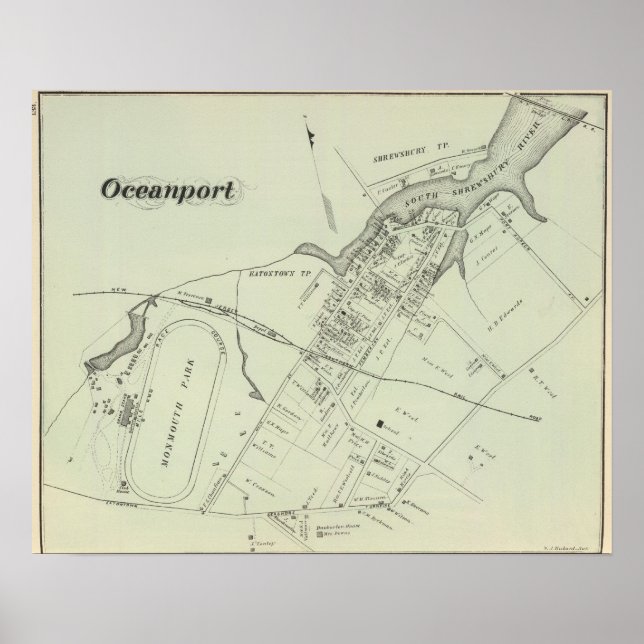 Póster Mapa de Oceanport, NJ (Frente)