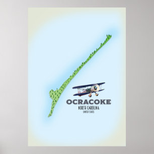 Póster Mapa de Ocracoke North Carolina USA