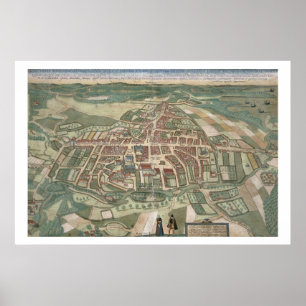 Póster Mapa de Odense, de 'Civitates Orbis Terrarum' de