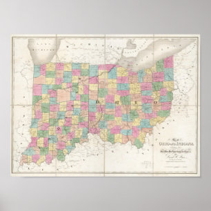 Póster Mapa de Ohio e Indiana
