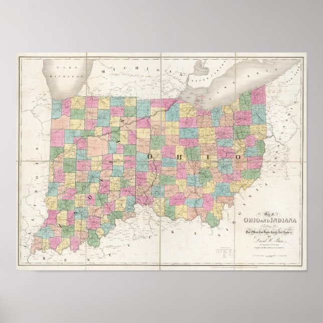 Póster Mapa de Ohio e Indiana (Frente)