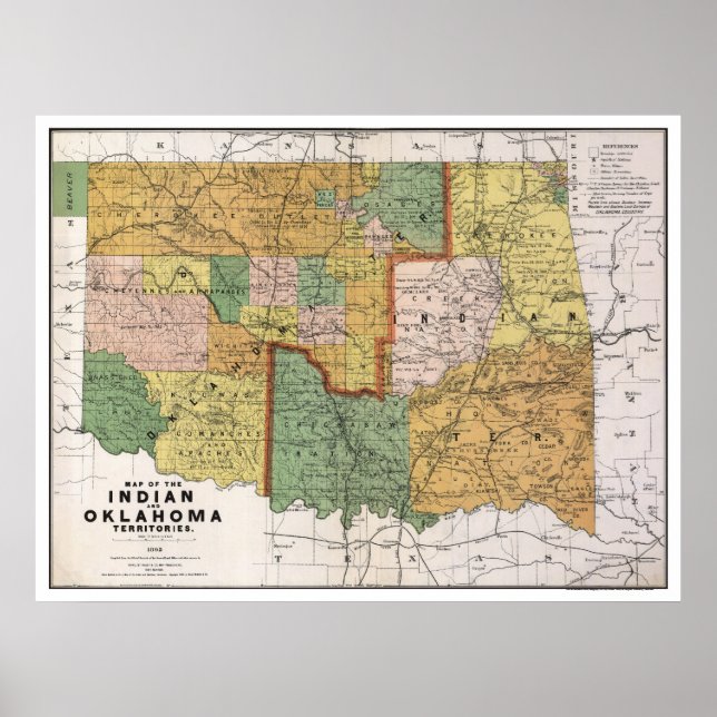 Póster Mapa de OK de Territorio Indio 1892 (Frente)