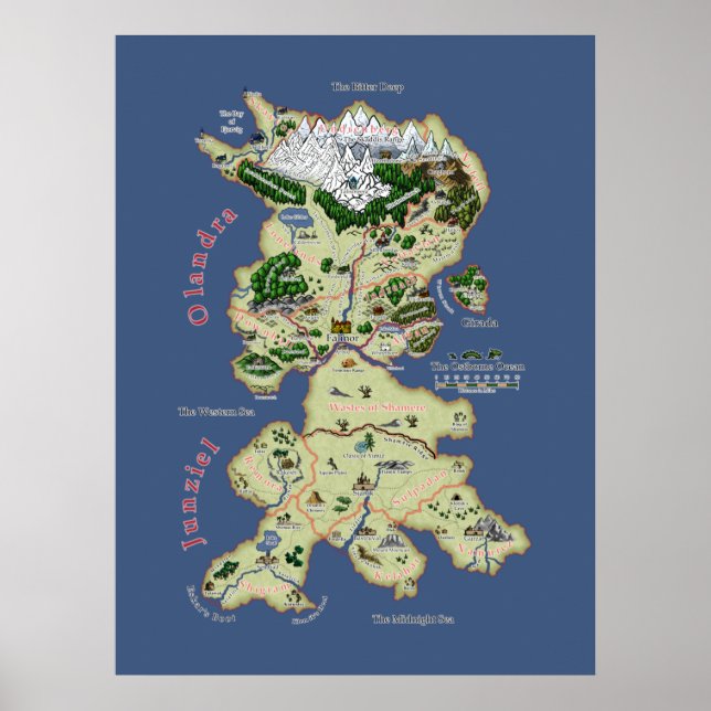 Póster Mapa de Olandra y Junziel - Poster medio (Frente)