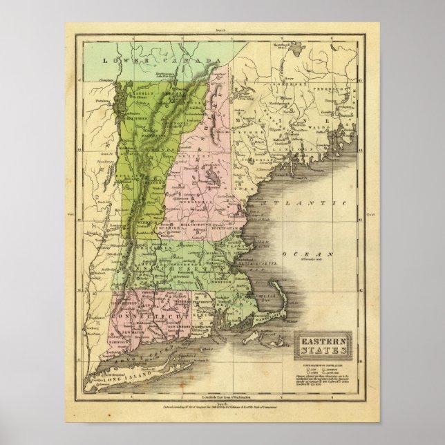 Póster Mapa de Olney de Estados del Este (Frente)