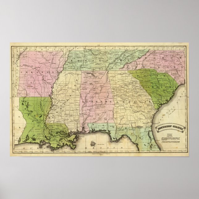 Póster Mapa de Olney de los Estados del Sur (Frente)