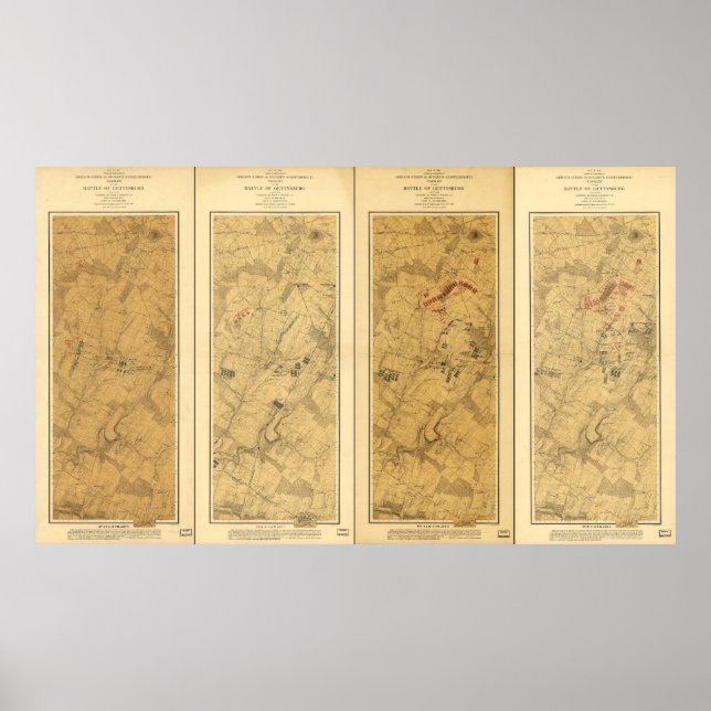 Póster Mapa de operaciones sobre el terreno de Gettysburg (Frente)