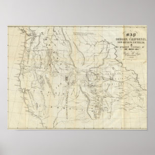 Póster Mapa de Oregon, California, New México