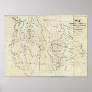 Póster Mapa de Oregón, California, Nuevo México