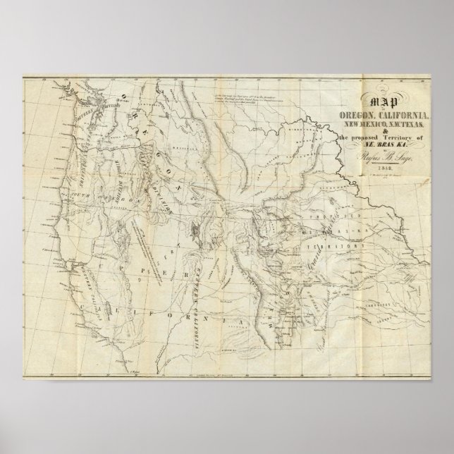 Póster Mapa de Oregón, California, Nuevo México (Frente)