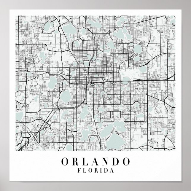 Póster Mapa de Orlando Florida Blue Water Street (Frente)