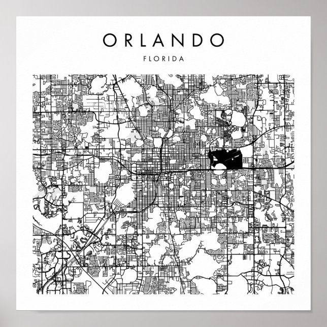 Póster Mapa de Orlando Florida Minimal Modern Street Map (Frente)