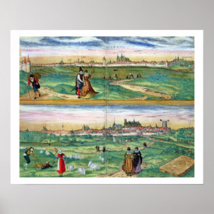 Póster Mapa de Orleans y Bourges, de 'Civitates Orbis