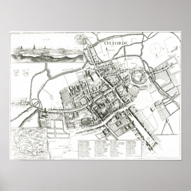 Póster Mapa de Oxford, 1643 (Frente)