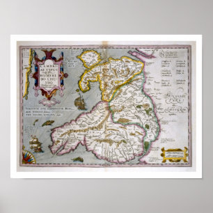 Póster Mapa de País de Gales, c.1630 publicado
