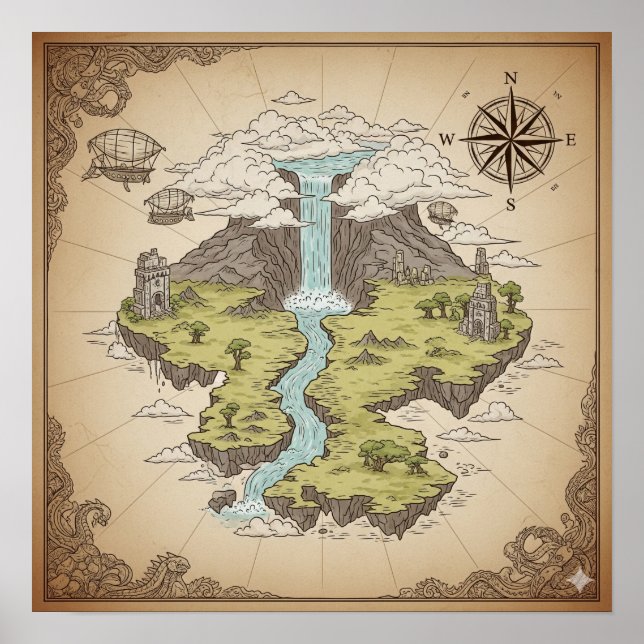 Póster Mapa de paisajes míticos (Frente)