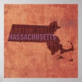 Póster Mapa de palabras de esquema de estado de Massachus