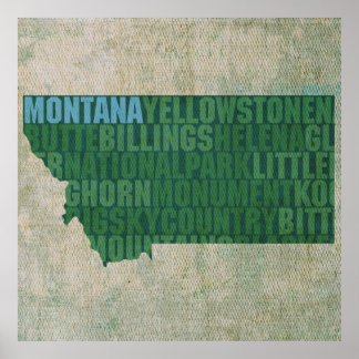 Póster Mapa de palabras de esquema de estado de Montana s