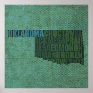 Póster Mapa de palabras de esquema de estado de Oklahoma