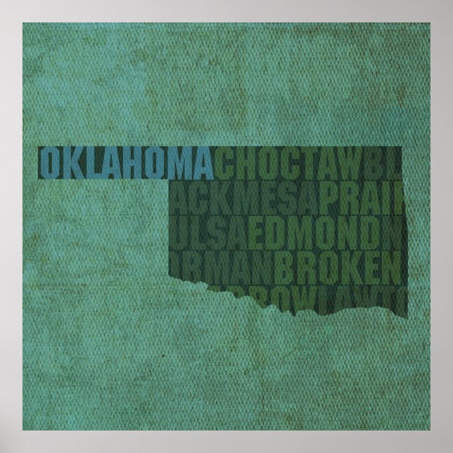 Póster Mapa de palabras de esquema de estado de Oklahoma  (Frente)
