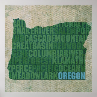 Póster Mapa de palabras de esquema de estado de Oregon so