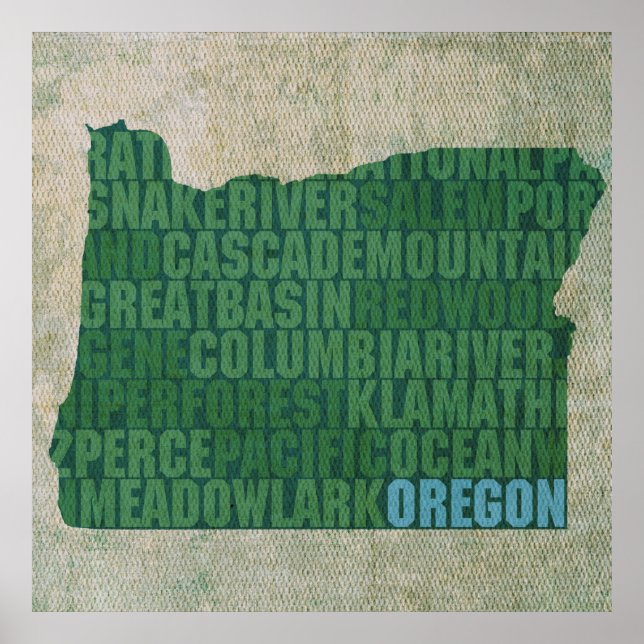 Póster Mapa de palabras de esquema de estado de Oregon so (Frente)