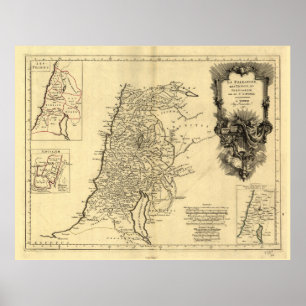 Póster Mapa de Palestina, las tribus y Jerusalén (1783)