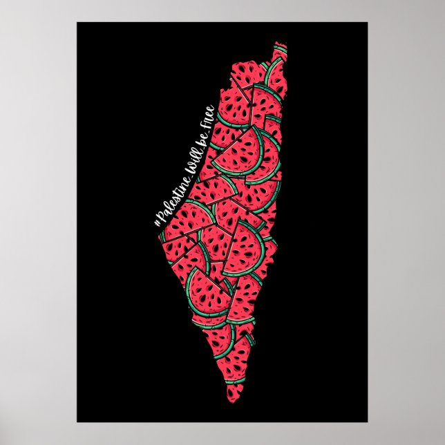 Póster Mapa de Palestina lleno de sandías | Palestina lib (Frente)