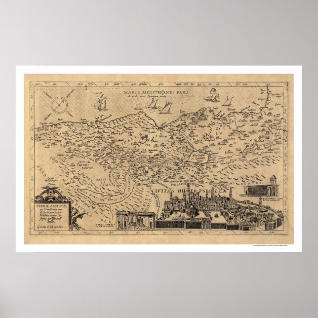 Póster Mapa de Palestina por Tilemann Stella 1600 (Frente)