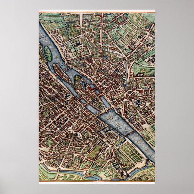 Póster Mapa de París antiguo (Frente)