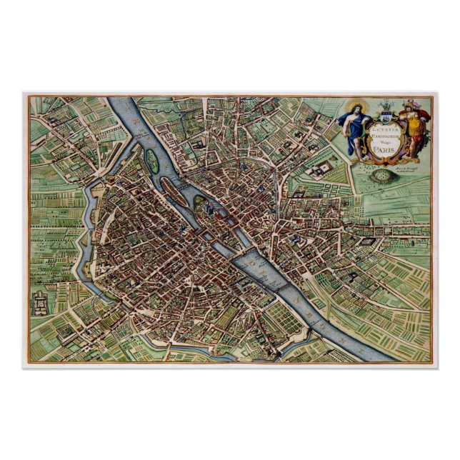Póster mapa de París ciudad antigua (Anverso)