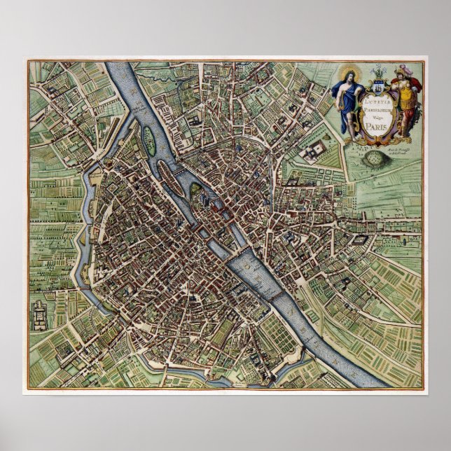 Póster Mapa de París de 1657 (Frente)