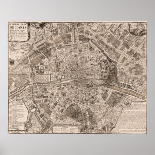 Póster Mapa de París de 1705, Francia