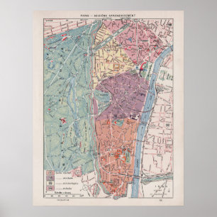 Póster Mapa de París de época, 1900 - 16º distrito