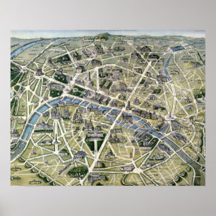 Póster Mapa de París durante el período de los Grands