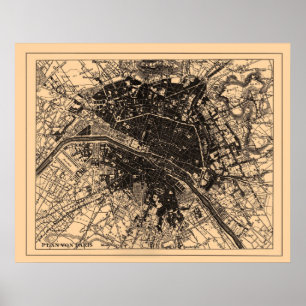 Póster Mapa de París, Francia, 1890-1907