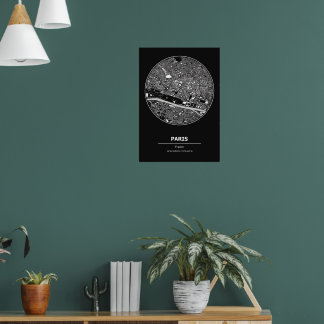 Póster Mapa de París Poster blanco y negro