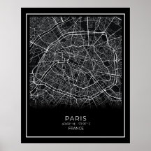 Mapa de París - Poster del Mapa Negro de París