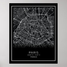 Póster Mapa de París - Poster del Mapa Negro de París
