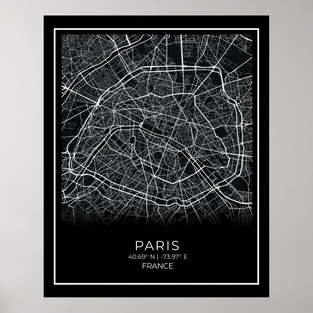 Póster Mapa de París - Poster del Mapa Negro de París (Frente)