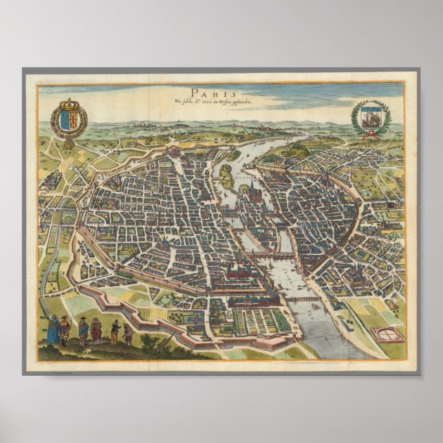 Póster Mapa de París vintage (Frente)