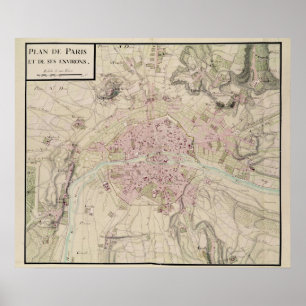 Póster Mapa de París y sus alrededores