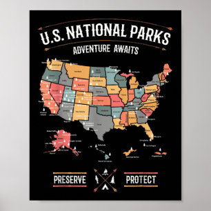 Póster Mapa de Parques Nacionales de EE. UU. Preservar Pr