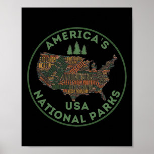 Póster Mapa de Parques Nacionales Senderismo Viajes Campi