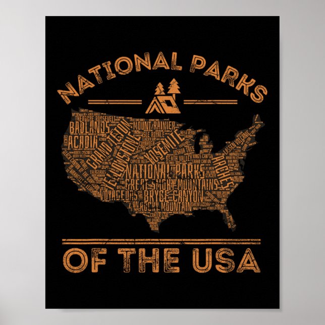 Póster Mapa de Parques Nacionales Senderismo Viajes Campi (Frente)