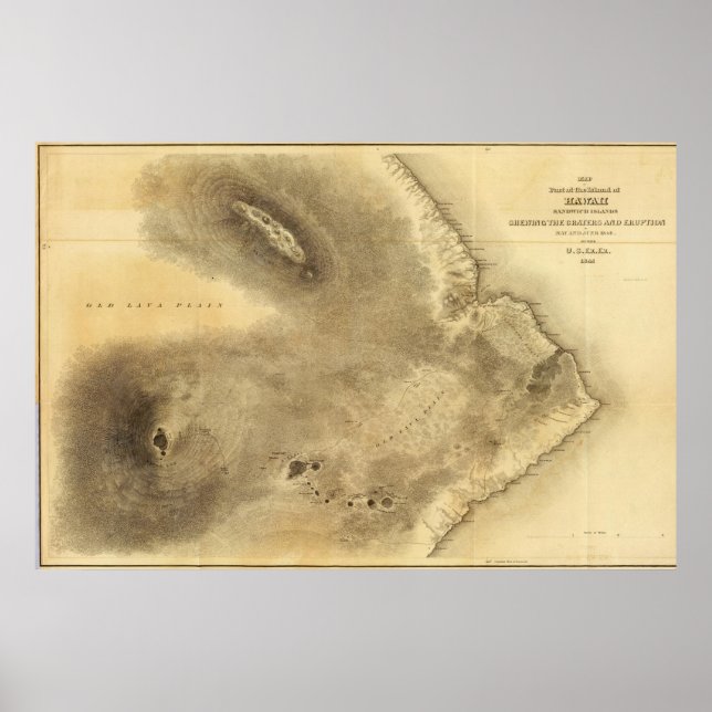 Póster Mapa de parte de la isla de Hawái (Frente)