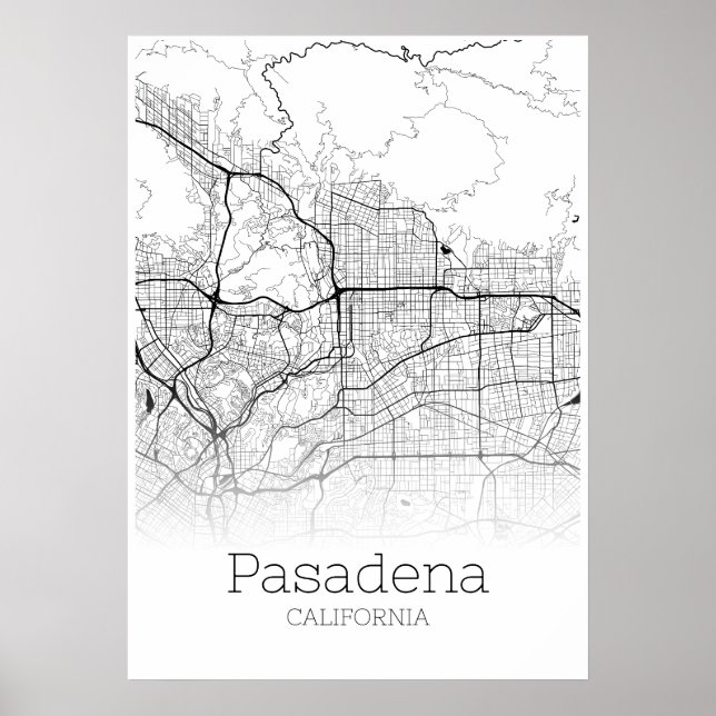 Póster Mapa de Pasadena - California - Poster de Mapa de  (Frente)