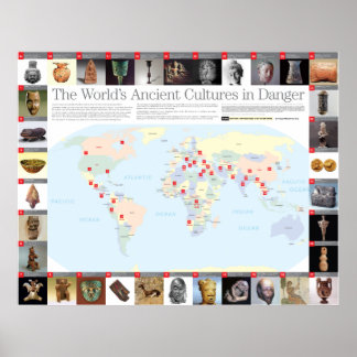 Póster Mapa de peligro de las culturas antiguas del mundo