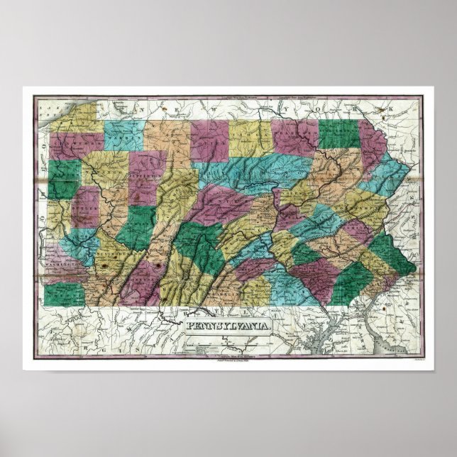 Póster Mapa de Pensilvania de 1829 (Frente)